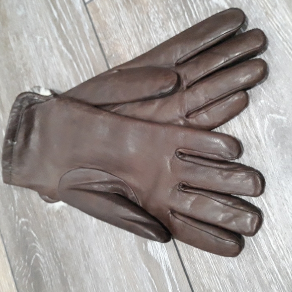 Dark brown leather fur lined gloves. Large - Picture 7 of 7